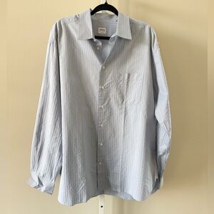 Armani Collezioni Sky Blue Striped Dress Shirt Neck 18 Button Down